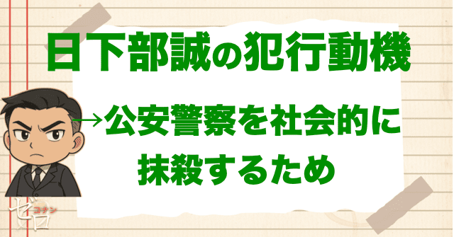 日下部誠の犯行動機は、公安警察を社会的に抹殺すること